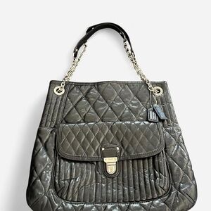 Vintage Coach Poppy Quilted Black Leather Chain Tote Bag